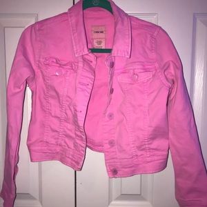 Pink long sleeve jean jacket